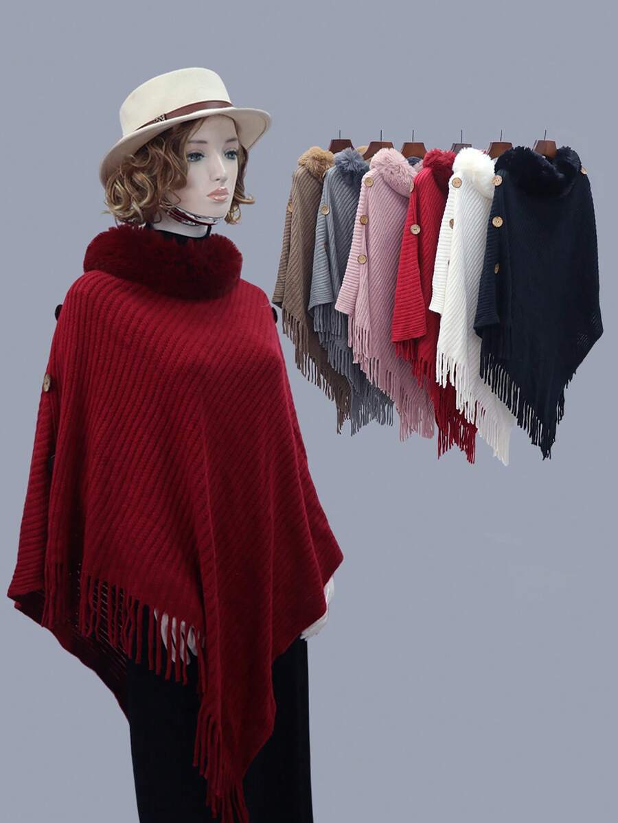 1 Stück neue einfarbige gestrickte Schal mit Fransen, dick, warm, elegant, modisch, weich, flauschig, hochwertiger vielseitiger breiter Umhang, geeignet für tägliche Winterbekleidung