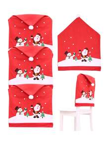 4pcs-Christmas Chair Covers Xmas Dining Chair Slipcovers Santa Claus Red Hat Chair Back Covers For Christmas Banquet Holiday Festival Decor