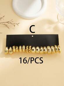 2-16-64件 时尚亮面水滴几何C形耳环，C形竹结饰品，适合作为节日礼物送给爱人、亲戚、朋友，也可全年日常佩戴。[注：耳环材质为塑料。对材质有特殊要求的顾客请谨慎购买。感谢您的理解。][老板和老板娘，祝您生意兴隆。再次感谢您的五星好评。] - 金色 - 查看 10