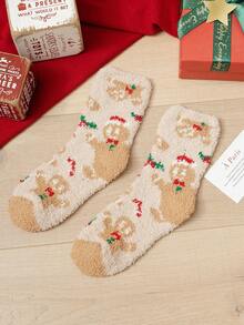 1 Pasang Kaos Kaki Pria Nyaman Kasual Musim Dingin Motif Kue Jahe Natal Setinggi Betis - MultiWarna - View 9
