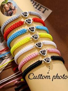 Customized New Projection Bracelet, Stainless Steel Round Photo Bracelet, Customized Colorful Woven Projection Bracelet, Adjustable, Christmas Gift