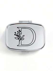 Cutie de pastile pătrată cu model floral negru, 2 compartimente portabile pentru pastile, mini cutie de depozitare metalică, cutie portabilă pentru bijuterii și pastile, cadou creativ personalizat cu identificare a numelui, potrivită pentru călătorii, activități în aer liber, genți, buzunare, utilizată pentru cadouri de nuntă, cadouri și decorațiuni pentru recepție, cutie de depozitare decorativă pentru călătorii cu design unic (litere inițiale A-Z), organizator de medicamente pentru călătorii în aer liber, articole esențiale, trusă de prim ajutor