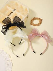 Solid Color 3-Layer Mesh Bow Headband, Versatile For All Seasons