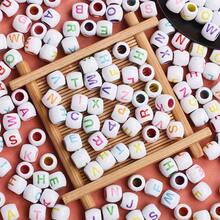100Pcs Large Hole Acrylic Barrel Shaped Letter Beads 8 * 9mm For DIY Jewelry Making - White Base With Multicolor Letter Beads, Perfect For Bracelets, Necklaces & Craft Projects - 100 - Xem 2