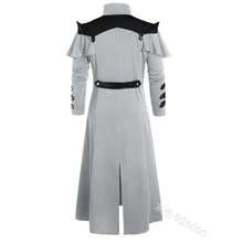 复古万圣节中世纪蒸汽朋克刺客精灵海盗服装成人男士黑色长款开衩夹克哥特式盔甲皮衣，派对礼服 - 黑色 - 查看 6