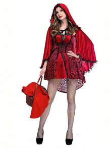 1 pieza Capa de Caperucita Roja de estilo carnaval de Halloween, roja con capucha, Año Nuevo, Día de Luther King Jr., Día de los Presidentes, Día de los Caídos, Día de la Independencia, Día del Trabajo, Navidad