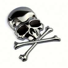 1 Skull And Crossbones Car Sticker, Metal Car Decal, Fashionable Car Badge, Durable, Easy To Install, Ideal Gift For Halloween For Friends - [銀色] - 查看 2