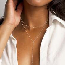 Women's Long Sexy Necklace With Double Layer Beaded Tassels 925 Silver Or 18K Gold Plated - Bạc - Xem 5