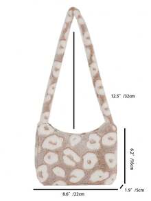 Women's Leopard Print Plush Fashionable Luxury Lightweight Shoulder Bag - Khaki - View 9