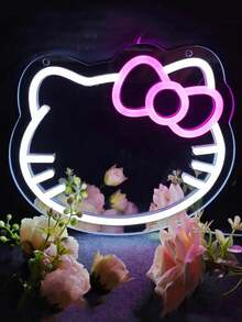 Sanrio 1 件霓虹灯 - 可爱卡通粉色小米镜面霓虹灯，梳妆台灯 USB/电池供电 LED 霓虹灯，粉色卧室墙壁装饰，适合房间、情人节派对、生日、婚礼、家居、圣诞节装饰，送女朋友、妻子、朋友、家人、爱人 - 均碼 - 查看 12