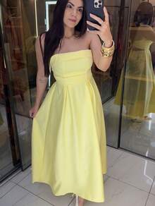 Elegant Strapless Tailored Dress - 黃色 - 查看 3