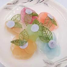 10pcs Pink Sheer Rose Flower Embroidered Patches With Leaves, Handmade 3D Floral Decor, Suitable For Hair Clips And Craft Decoration - Multicolor - View 2