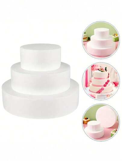 1pc Round White Foam Cake Model, Foam Plastic Model, For DIY Cake Decoration Practice, Wedding Decoration Display, Flower Decoration, Cake Sublimation, Baking Display, Christmas Party Cake, Valentine's Day, Easter And Other Holiday Party Cake Decoration, Hotel Cake Model Props