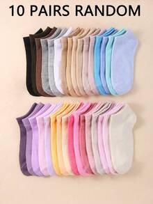 1/10/20 双装女士纯色随机短袜，薄款浅口踝袜，返校跑步运动徒步训练袜，柔软舒适透气，时尚万圣节圣诞节礼物 - 彩色 - 查看 14