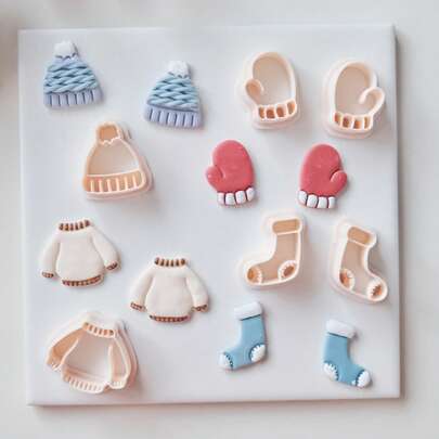 Christmas Clothing Series Jewelry Making Kits, Embossed Christmas Hat, Gloves, Sweater, Socks Shape Polymer Clay Earring Cutters, Winter Dress Design Soft Pottery Clay Cutting Molds For Pendant & Necklace Decoration Making