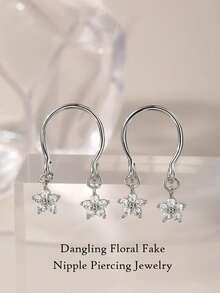 2PCS Non-Piercing Clip On Nipple Rings, Adjustable Dangling CZ Breast Jewelry For Women Stainless Steel Faux Piercing Jewelry