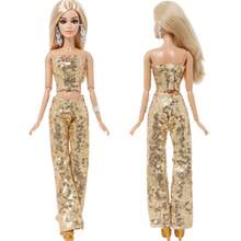 30CM 娃娃服装：金色上衣、长裤、耳环、鞋子、手链套装、公主玩具生日礼物/节日礼物（不含娃娃）