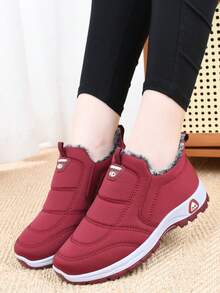 女士雪地靴保暖踝靴防滑防水保暖内衬加厚鞋底百搭休闲黑色冬季鞋 - 紅色 - 查看 8