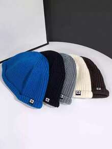 1 Peça Gorro de Pescador Simples, Boné de Malha de Cor Sólida Unissex, Chapéu de Proteção Contra Frio Estiloso, Gorro de Algema para Homens e Mulheres no Outono - Multicolorido - Visão 6