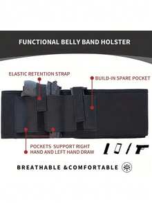 1pc Ultimate Belly Band Holster, Concealed Waist Holster Suitable For Men And Women, Compatible With Ruger, Smith & Wesson M&P 40 Shield Bodyguard, SIG SAUER, Beretta, 1911, Smith & Wesson Shield And Other Handguns. It Functions As A Handgun Holster, Gun Holster, Weapon Holster.