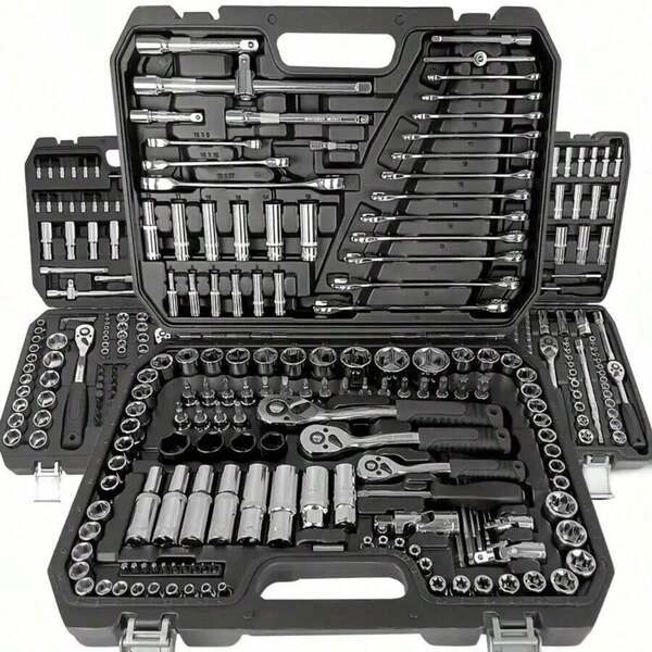 151/46pcs Comprehensive Mechanical Tool Set - 1/4", 3/8", 1/2" Deep And Standard Sockets, Ratchet Wrench Set, S2 And CR-V Sockets, Automotive Repair And Home Mechanic Kit, Including Combination Wrenches, Accessories And Storage Box