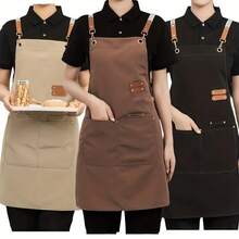 [Durable Apron] Multi-Pocket Apron | 1pc | Polyester Blend | Adjustable Strap | Coffee Bars, Restaurants | Stylish Workwear | Durable - Màu cà phê - Xem 2