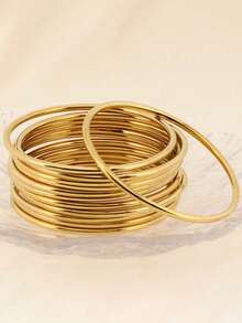 1-12pcs Vintage Minimalist Gold/Silver Round Metal Stackable Bangle Bracelets