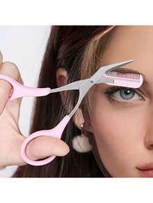 1 件不锈钢精密眉剪带梳子 - 迷你修饰工具，打造完美眉毛，无需电源 - 粉色 - 查看 3