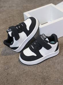 1 Pair Classic Black & White Contrast Design Baby Casual Sneakers, Versatile And Fashionable For Any Outfit, Suitable For Everyday Wear And School