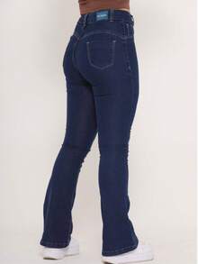 Girls' Flare Jeans, Ballerina School Pants, Cotton Denim, Sizes 10 To 16 - Azul lavado oscuro - Ver 4