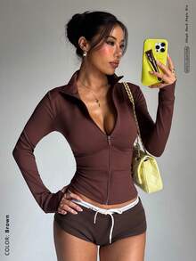 舒适防紫外线多功能塑身衣健身跑步拉链弹力修身拼接性感拉链前开休闲显瘦通勤约会必备休闲长袖瑜伽外套