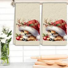 2/4 Pcs Deer Pattern Printed Dish Towels, Christmas Gifts, Christmas Decorations, Super Absorbent Microfiber Modern Towels For Cooking, Baking, Washing Dishes, Cleaning, Hand Towels, Kitchen Decor, Gifts For Neighbors, Mothers, Friends, Housewarming