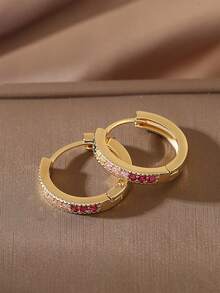 1 Paar luxuriöse, kupferinkrustierte, bunte geometrische runde Creolen, Hip-Hop-Stil für Frauen, Party- & Date-Geschenk