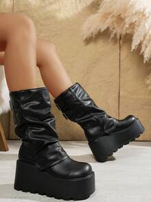 Oversized Leg Shaft Boots, Sweet & Cool Style, Chunky Platform, Over-The-Knee High Shaft Riding Boots