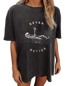 Women's Tops Letter Tee Graphic T-Shirts,Vintage Shirts For Women Cute Graphic Tee Spring Short Sleeve Tops Oversized Tshirts Unisex Halloween T-Shirt - 可愛襯衫 #A1 - 查看 1