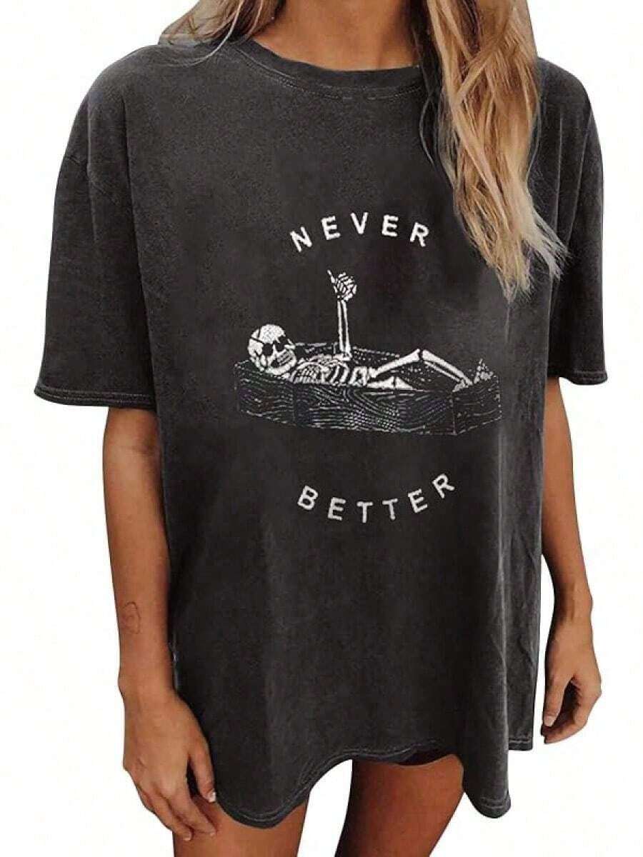 Women's Tops Letter Tee Graphic T-Shirts,Vintage Shirts For Women Cute Graphic Tee Spring Short Sleeve Tops Oversized Tshirts Unisex Halloween T-Shirt - 可愛襯衫 #A1 - 查看 1