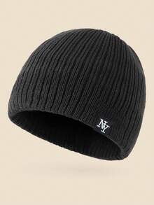 1pc Unisex Layered NY Logo Knit Beanie, Warm Thick Soft Comfortable Simple Fashion Cap Suitable For Cold Weather Fall - B - View 15