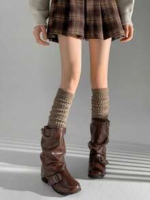 1/2/3/4双装女士冬季保暖过膝袜，荷叶边多层设计，女士过膝袜，及膝袜，保暖加厚过膝袜，宽松版型，秋冬保暖休闲袜，舒适袜 - 彩色 - 查看 6