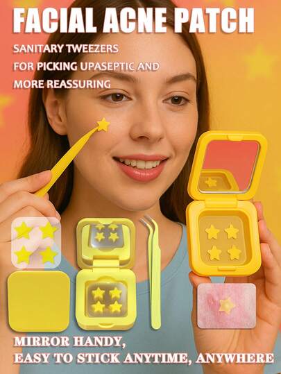 60 parches en forma de estrella para el acné, de material hidrocoloide con aceite de árbol de té, suaves y no irritantes, sin alcohol, cuidado facial, cobertura de imperfecciones, incluye espejo y pinzas, decoración de fiesta facial, maquillaje, barato, decoración de habitación, tocador, viaje, dormitorio, accesorios de maquillaje