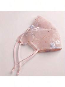 Adjustable Floral Embroidered Face Cover, Lightweight Sheer Breathable Style For Women, Delicate Pastel Pink Lace Floral Design, Comfortable Ear Loops With Adjustable Buckle, Chic Boho Style For Summer, Beach, Graduation Party, Travel, Camping, Vacation Daily Wear, 2026 New Fashion Accessory, Soft & Skin-Friendly, Perfect For Outdoor Activities, Photography, Everyday Use, Great Gift For Her, Lightweight & Easy To Carry, Romantic Floral Embroidery Detail, Elegant See-Through Design For All Occasions - 粉色 - 查看 5