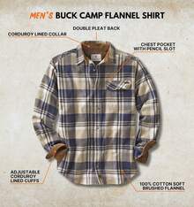 Camisa de franela de cola blanca legendaria recomendada, camisa abotonada Buck Camp para hombres, top de temporada - Cuadros de montaña - Ver 4