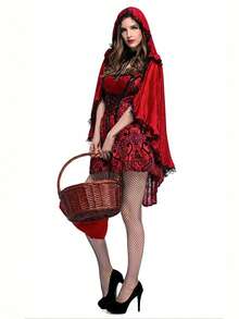 1 pieza Capa de Caperucita Roja de estilo carnaval de Halloween, roja con capucha, Año Nuevo, Día de Luther King Jr., Día de los Presidentes, Día de los Caídos, Día de la Independencia, Día del Trabajo, Navidad