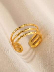 Stainless Steel Hollow Stripe Wide Ring Occident Simple Minimalist Charm Texture Statement Charm Jewelry Women  ﻿