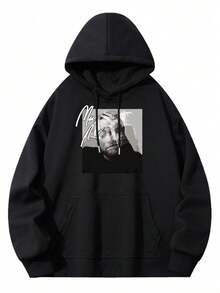 Men's Casual Hoodie With Artistic Face Print,Streetwear Style,Loose Fit Sweatshirt For Men,Soft And Comfortable Pullover Jumper