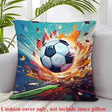 1pc Football Theme Throw Pillow Cover, 17.7x17.7 Inches - Soft Peach Velvet Polyester, Zippered, Machine Washable, Suitable For Home And Office Decor, No Pillow Insert