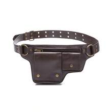 Women's Chest Bag Retro Rivet Decor Adjustable Belt Waist Pack Black Faux Leather Waist Bag With Multiple Compartments - 深啡 - 查看 2