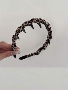 1 pieza Diadema ancha con estampado de leopardo, diadema tejida de unicolor, accesorio de moda para el cabello adecuado para el uso diario de las mujeres, aro para el cabello