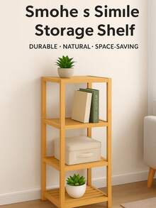 A Bamboo Simple Bedroom Bathroom Storage Rack Multi-Purpose Storage Rack Small Flower Pot Rack Kitchen Shelf Living Room Floor Bookshelf - Wood Color (four Layers) - View 2