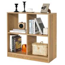 Lifezeal Kids Toy Storage Organizer 4-Cube Wooden Display Bookcase With Anti-Toppling Device - Natural - View 1