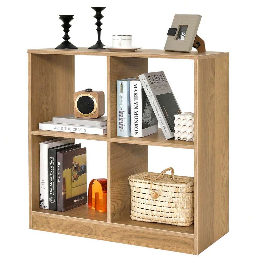 Lifezeal Kids Toy Storage Organizer 4-Cube Wooden Display Bookcase With Anti-Toppling Device - Natural - View 1